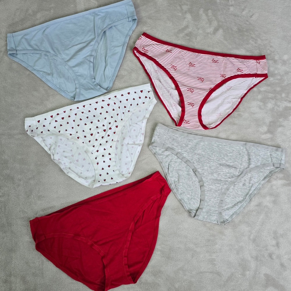 Amazon Essentials Women Multicolor Heart Striped Bikini Panties‎ 5pk L NWOT